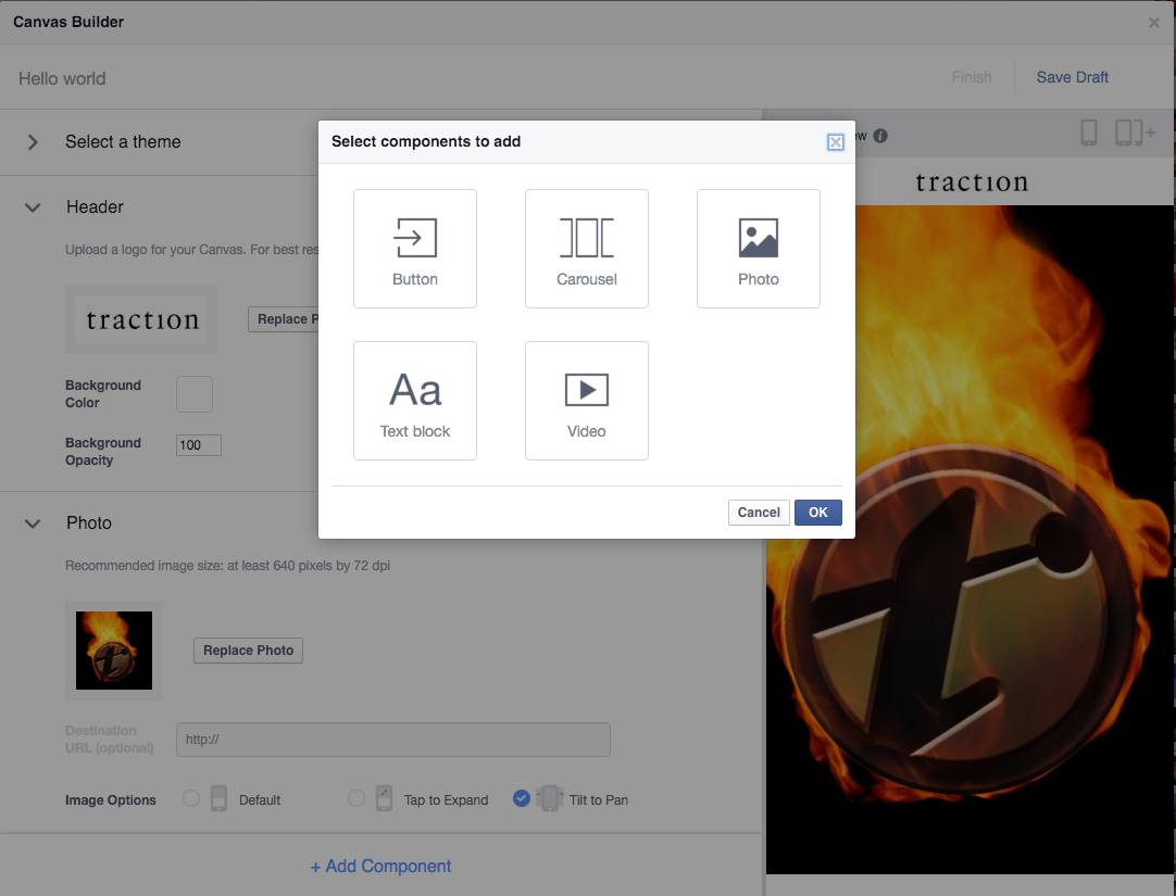 facebook canvas interface